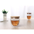 insulated double wall glass cup with wooden lid